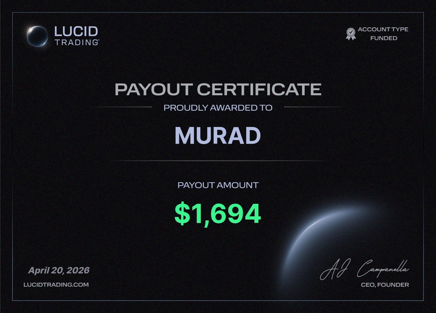 Payout $1,694 — Apr 20